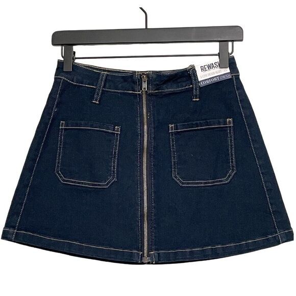 Rewash Brand NY LA A-Line Zip Front Jean Mini Skirt Size 1/25 Waist New With Tag - Picture 1 of 2